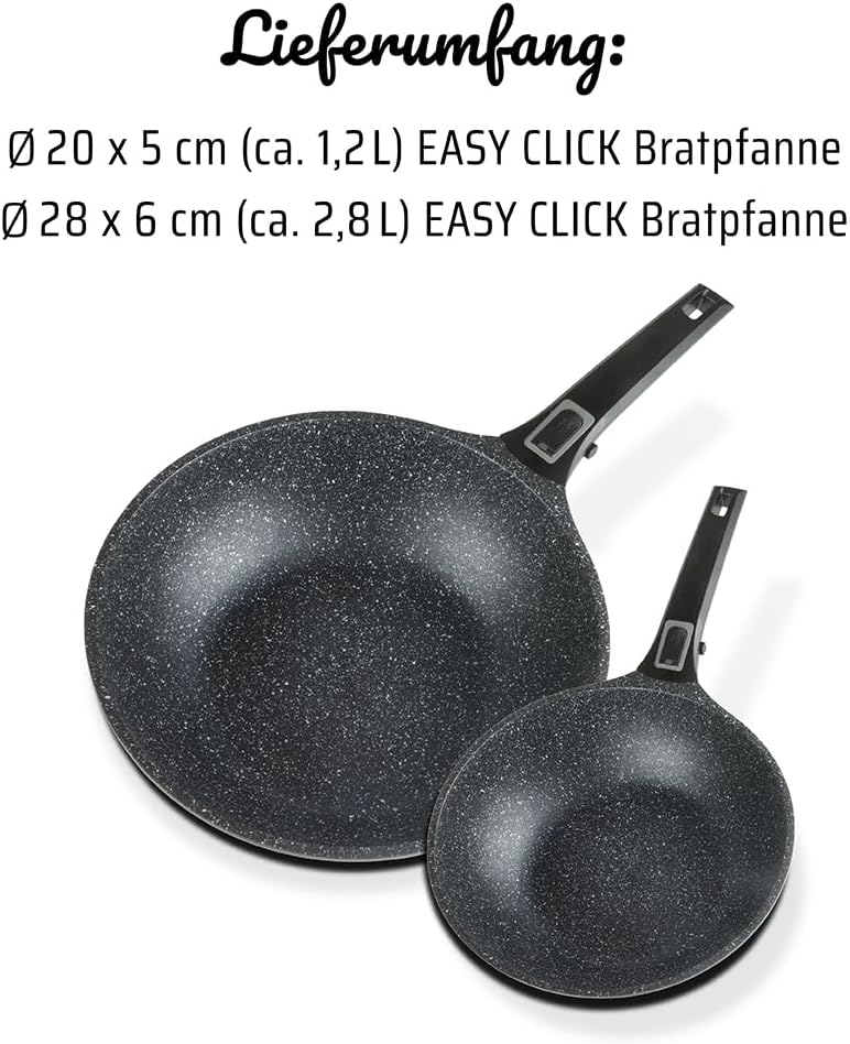 GSW 167765 Pfannen-Set Easy Click mit abnehmbarem Griff, 2-tlg, Aluminium, schwarz - ⌀20 cm und ⌀28