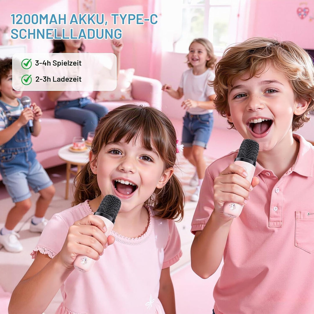 PKBD Karaoke Maschine für Kinder,Mini Karaoke Maschine mit 2 Mikrofonen, Tragbarer Bluetooth-Lautspr