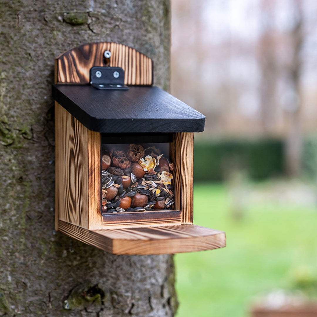 CJ Wildlife Eichhörnchen Futterhaus – Eichhörnchen Haus mit Futterstation – FSC Kiefernholz braun mi