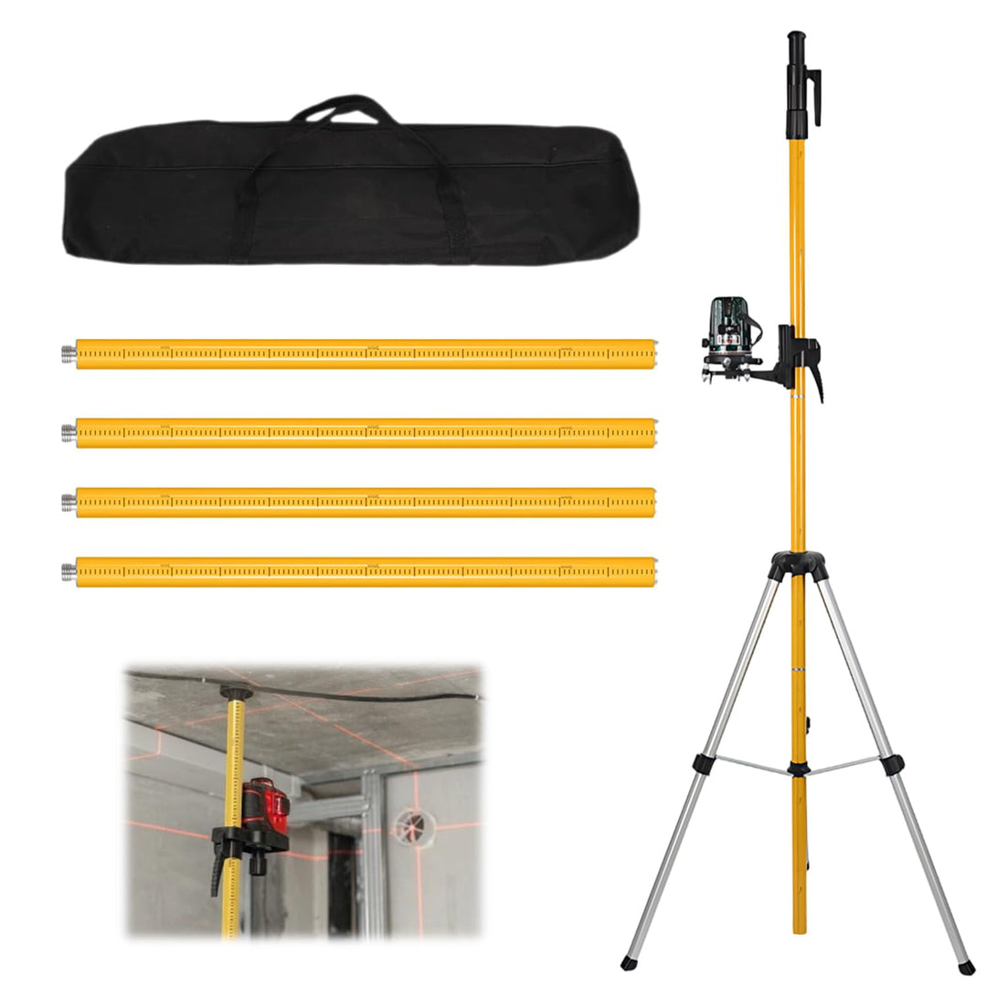 Laser Teleskopstange, 4.2m Laserstativ mit Höhenverstellung 240-420cm, 360° drehbares Baustativ mit