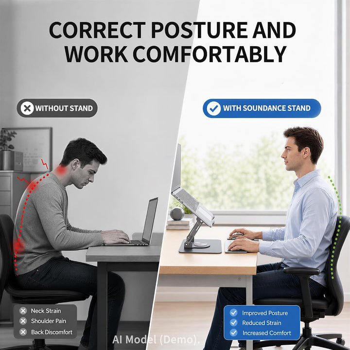 SOUNDANCE Laptopständer mit 360° drehbarer Basis, Ergonomische Computererhöhung für Schreibtisch, Fa