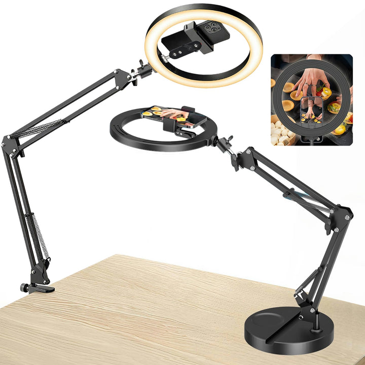 Ringlicht mit Stativ, Doppelter Sockel Handy Stativ mit Ringlicht 10", Licht 3 Lichtfarben+10 Hellig