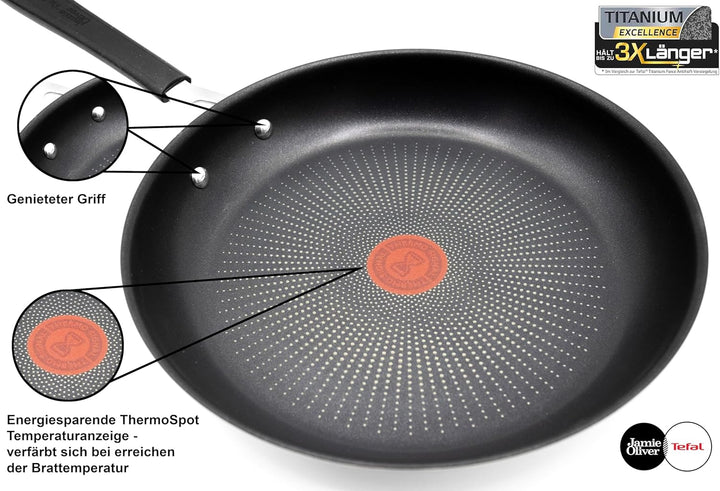 Tefal Jamie Oliver Wok 28 cm Induktion, Wokpfanne Edelstahl gross, Antihaft Beschichtet, Hoher Rand,