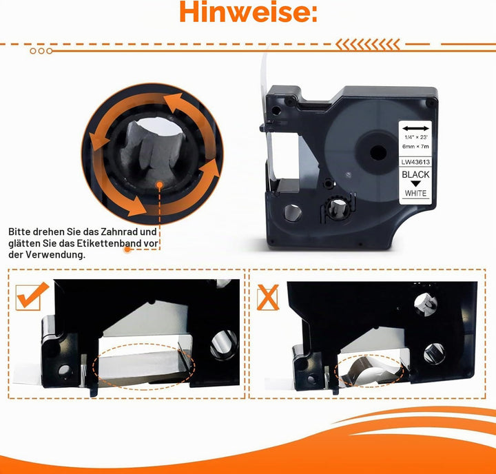 Labelwell Kompatibel Schriftband Ersatz für Dymo D1 6mm 43613 43616 43617 43618 43619 S0720790 S0720