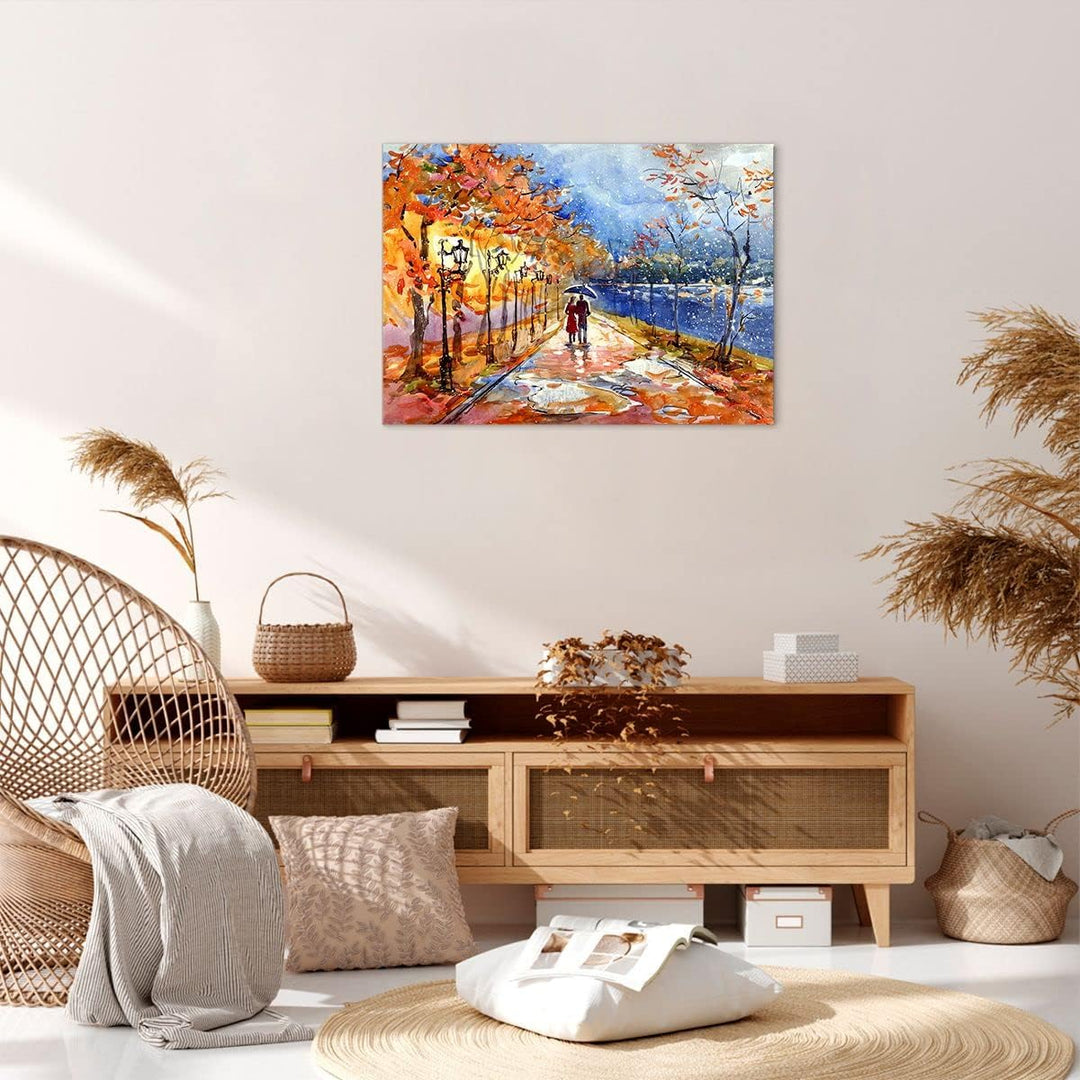 Bilder auf Leinwand Park Paar Baum Leinwandbild mit Rahmen 70x50cm Wandbilder Dekoration Wohnzimmer