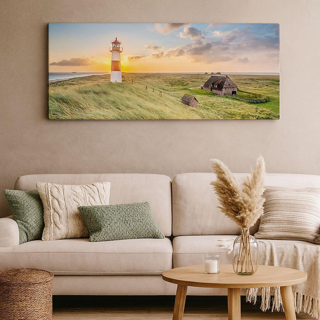 Panorama Bilder auf Leinwand Leuchtturm Meer Leinwandbild mit Rahmen 90x30cm Wandbilder Dekoration W