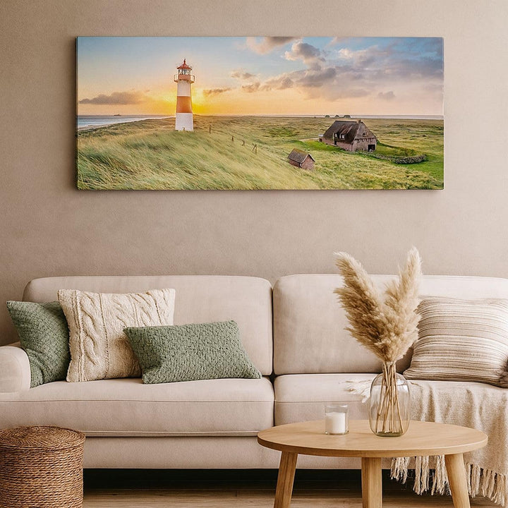 Panorama Bilder auf Leinwand Leuchtturm Meer Leinwandbild mit Rahmen 90x30cm Wandbilder Dekoration W