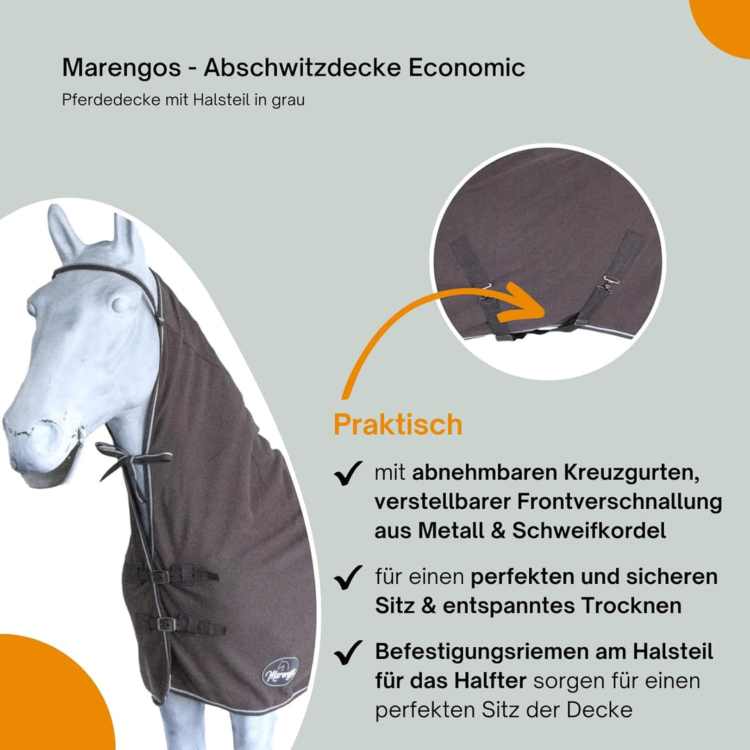 Marengos - Abschwitzdecke Economic mit Halsteil | Pferdedecke m. Kreuzgurt, Metallverschluss, Schwei