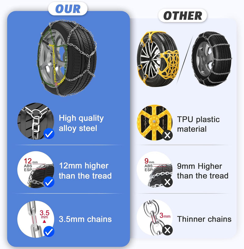 Alloy Steel Snow Chains, Schneeketten Legierung Stahl, 2 Stück x 12mm, Auto Schneeketten mit automat