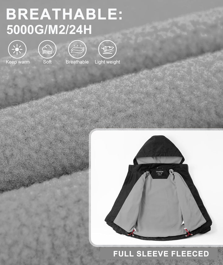 YoungSoul Kinder wasserdichte Regenjacke mit Abnehmbarer Kapuze 104-110 Schwarz, 104-110 Schwarz