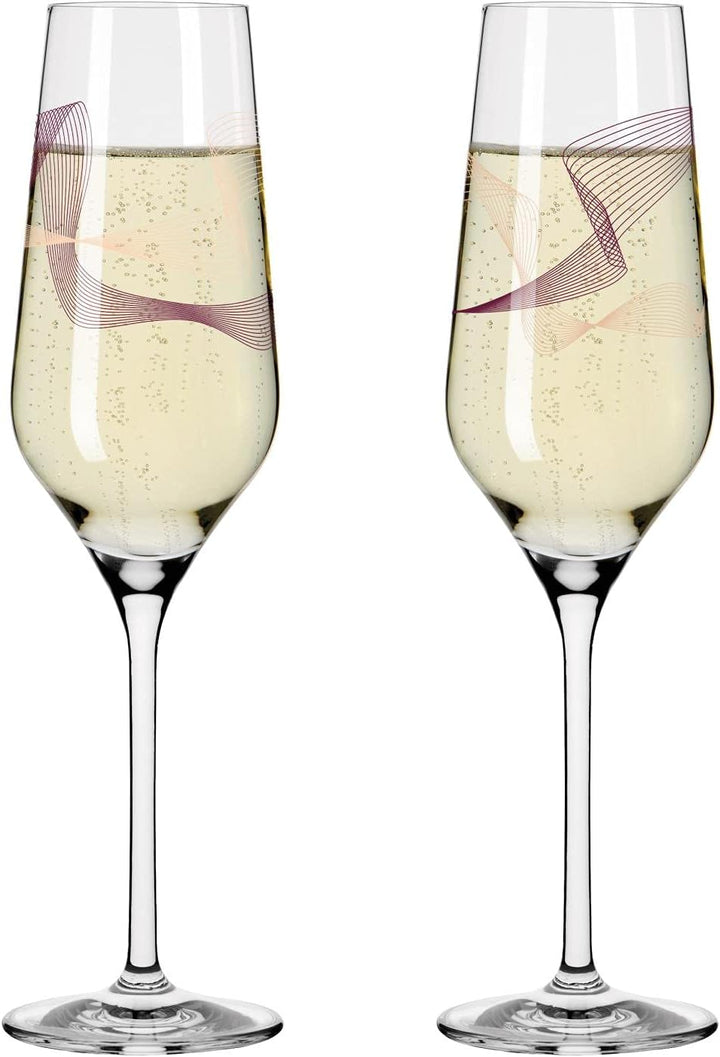 RITZENHOFF 3711001 Champagnerglas 250 ml – Serie Kristallwind Set Nr. 1 – 2 Stück mit Windillustrati