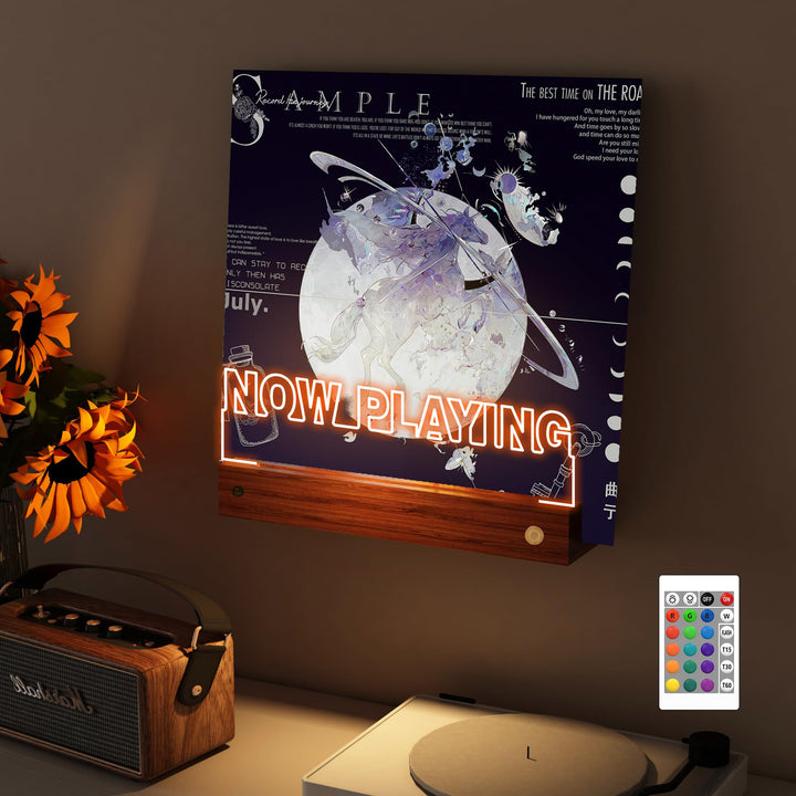 YuanDian Schallplatten Wandhalterung, Light up Now Playing Vinyl Record Stand mit 16 wechselnden Far