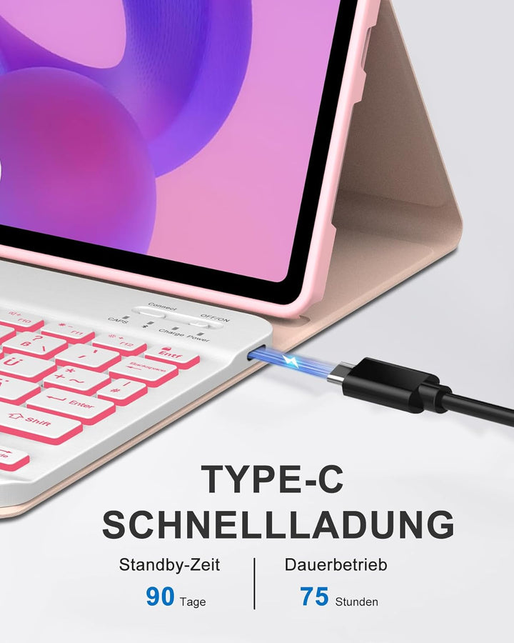 Beleuchtete Tastatur Hülle für Lenovo Idea Tab 11" (2025), 7-Farben-Hintergrundlicht Bluetooth Keybo