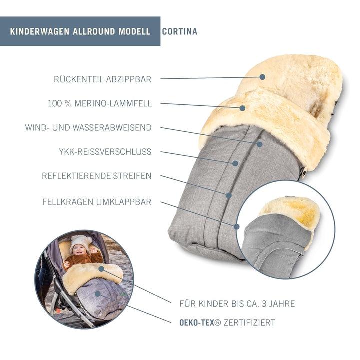 Fellhof 108301 Lammfell Fusssack Cortina, OEKO-TEX® Standard 100 zertifiziert, 45x97 cm, wind- und w
