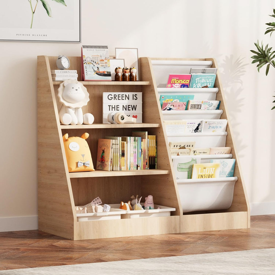 Kinderregal Bücherregal für Kinder 90x40x80cm, mit 5 Ablage und 4 offenen Fächern, Holz, Spielzeugre
