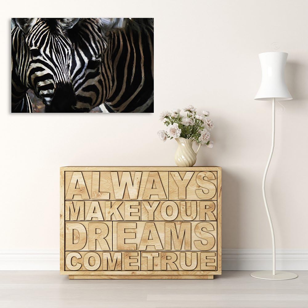 Feeby, Leinwandbild, Bilder, Wand Bild, Wandbilder, Kunstdruck 80x120cm, Zebra, Tier, Streifen, SCHW