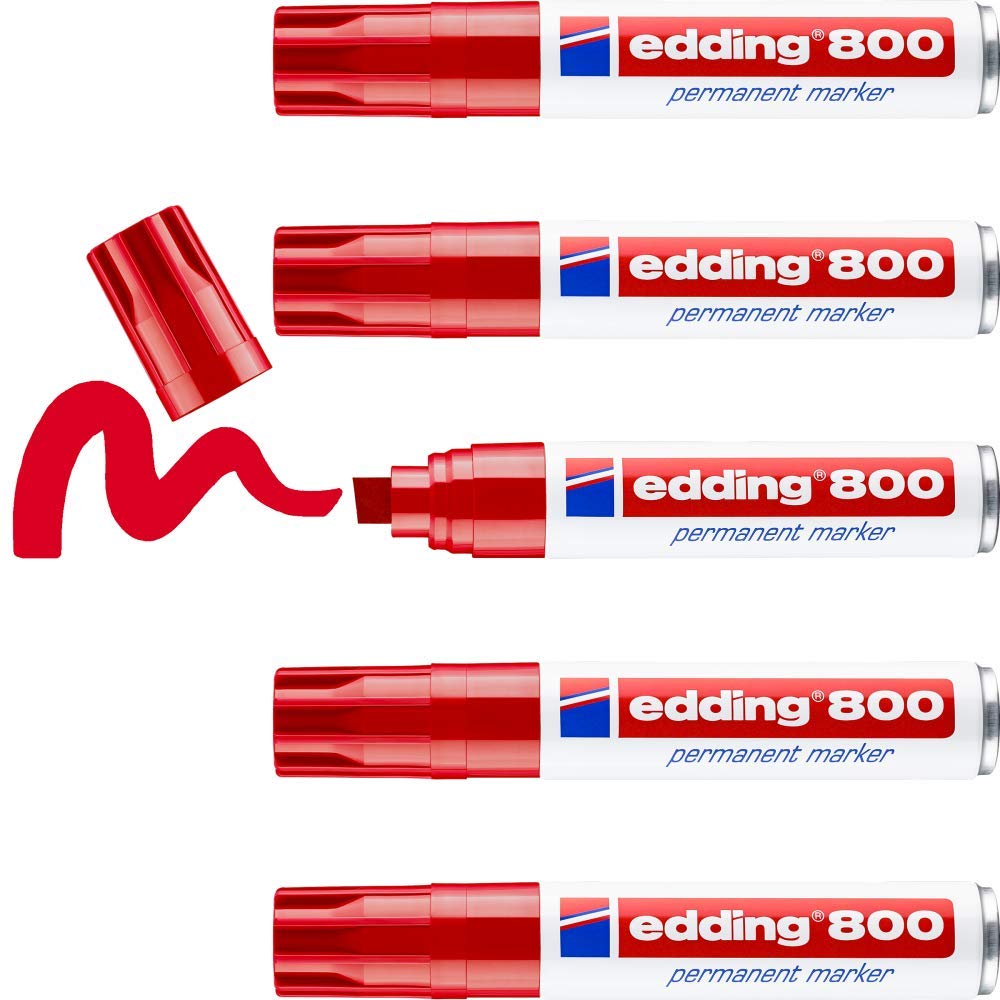 edding 800 Permanentmarker - rot - 5 Stifte - Keil-Spitze 4-12 mm - für breite Markierungen - wasser