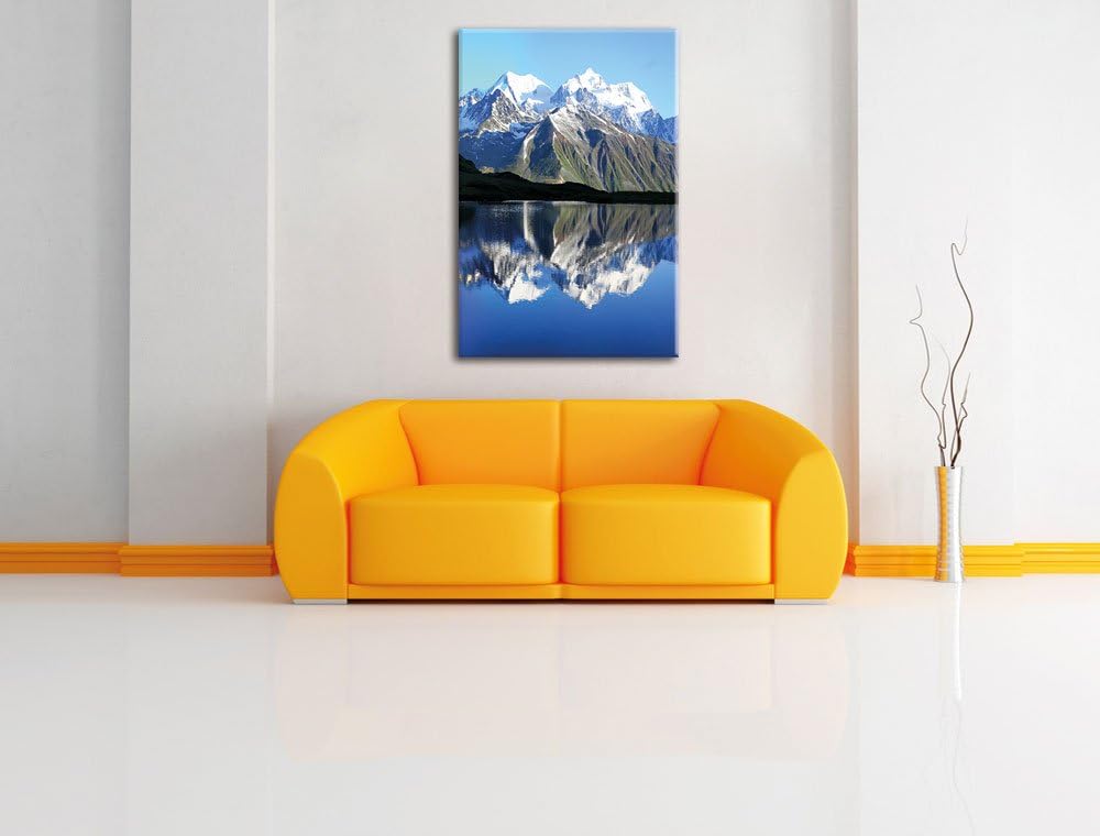 Pixxprint Berge am See, Format: 100x70 auf Leinwand, XXL riesige Bilder fertig gerahmt mit Keilrahme