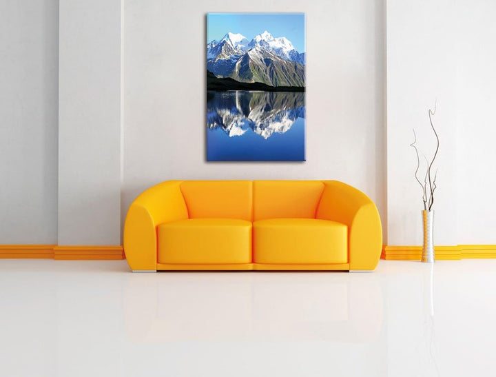 Pixxprint Berge am See, Format: 100x70 auf Leinwand, XXL riesige Bilder fertig gerahmt mit Keilrahme