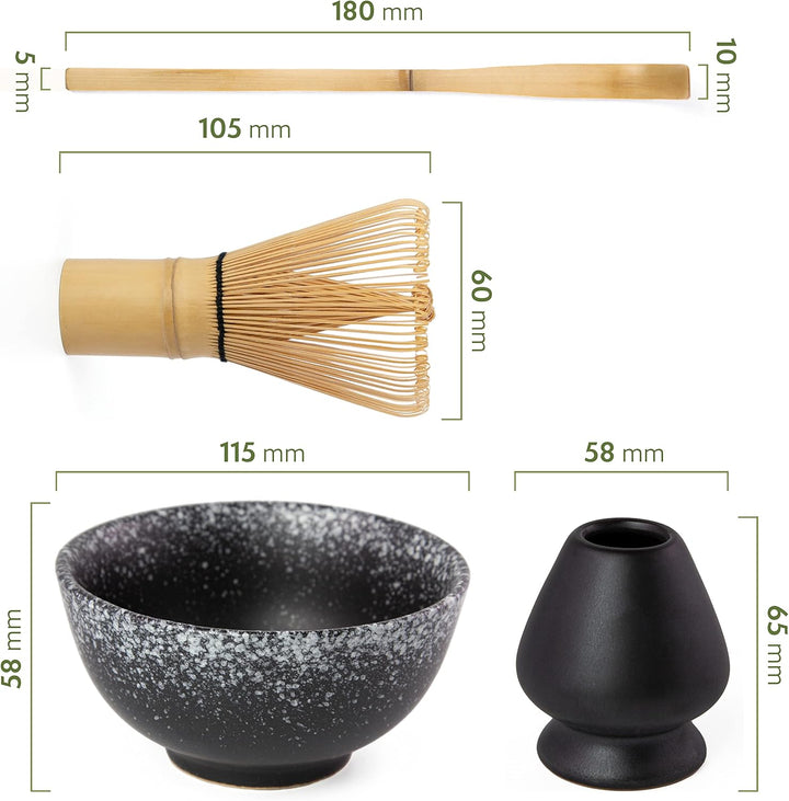 Matcha Set aus Besen, Schale, Löffel und Besenhalter - handgefertigtes Geschenk-Set für die traditio