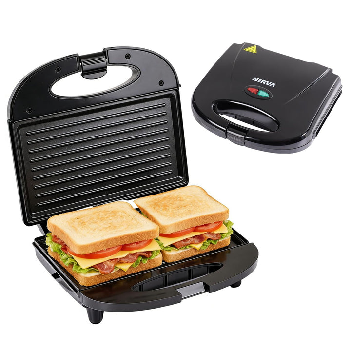 Nirva Doppel Sandwichmaker - 750 W, BPA-frei & Antihaftbeschichtung, klassische Streifenform für 2 S