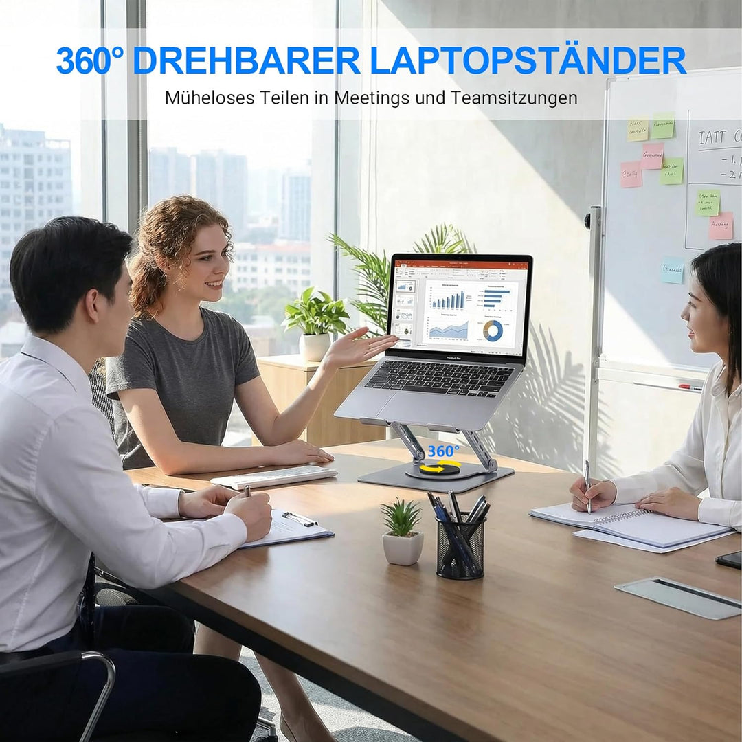 360° Drehbarer Laptopständer höhenverstellbar, ergonomische Laptop Halterung für den Schreibtisch, F