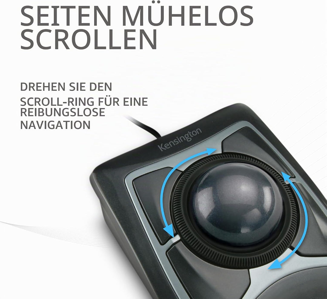 Kensington Expert Mouse Trackball, Kabelgebundene Computermaus mit Trackball &amp; Scrollring, 55 mm Kug