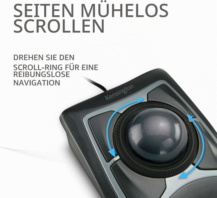 Kensington Expert Mouse Trackball, Kabelgebundene Computermaus mit Trackball &amp; Scrollring, 55 mm Kug