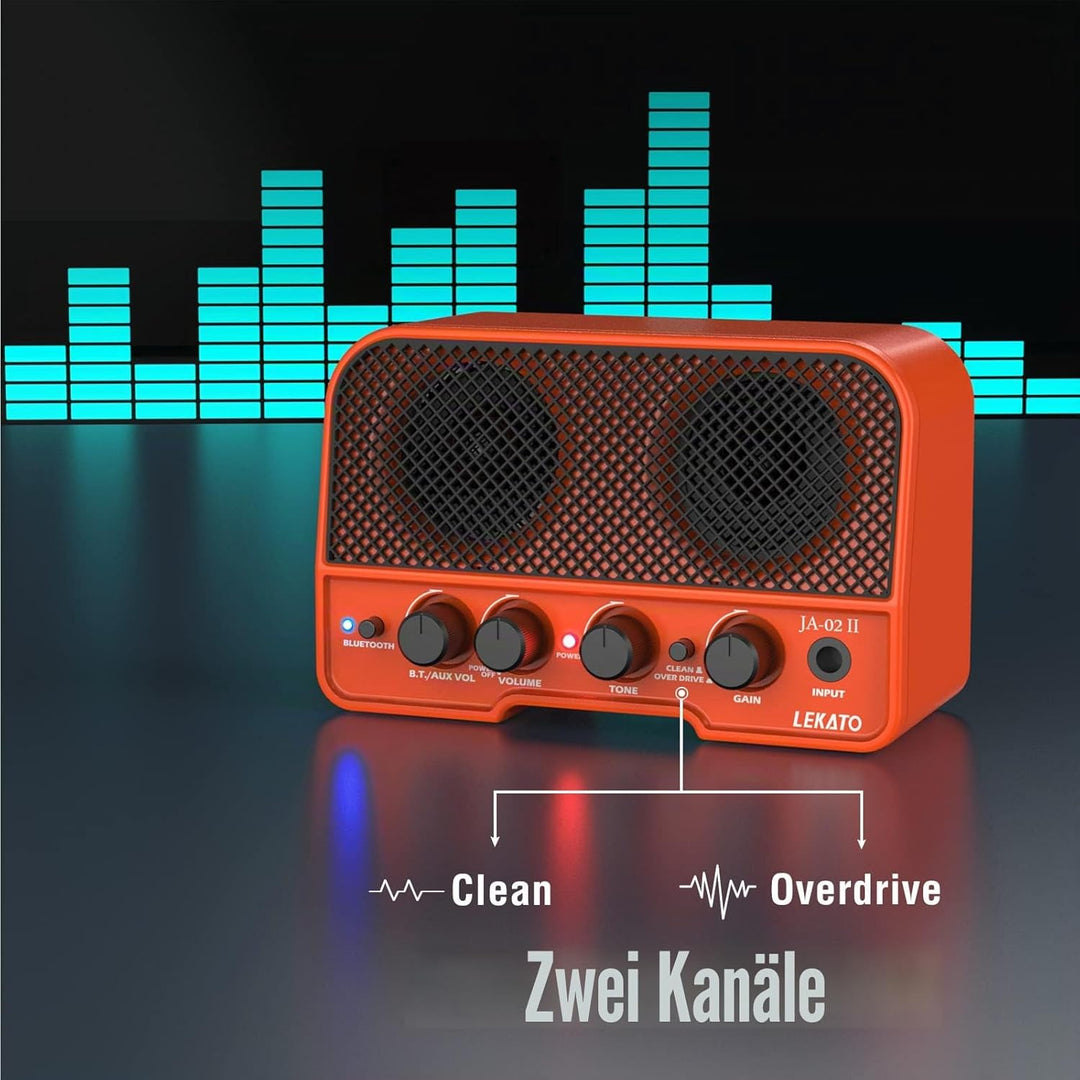 Mini Gitarrenverstärker, LEKATO 5W Drahtloser Wiederaufladbarer Verstärker mit CLEAN/OVERDRIVER-Effe
