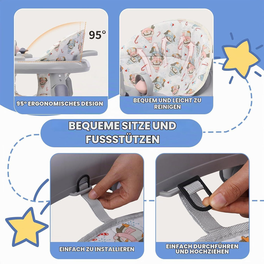3in1 Baby Lauflernwagen(mit Spiel-Aktivitätscenter,Esstablett und Fussmatten),Höhenverstellung,Anti-