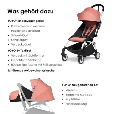 BABYZEN YOYO2 Kompletter Kinderwagen - Inklusive YOYO 0+ Neugeborenen Set (Ginger), Kinderwagengeste