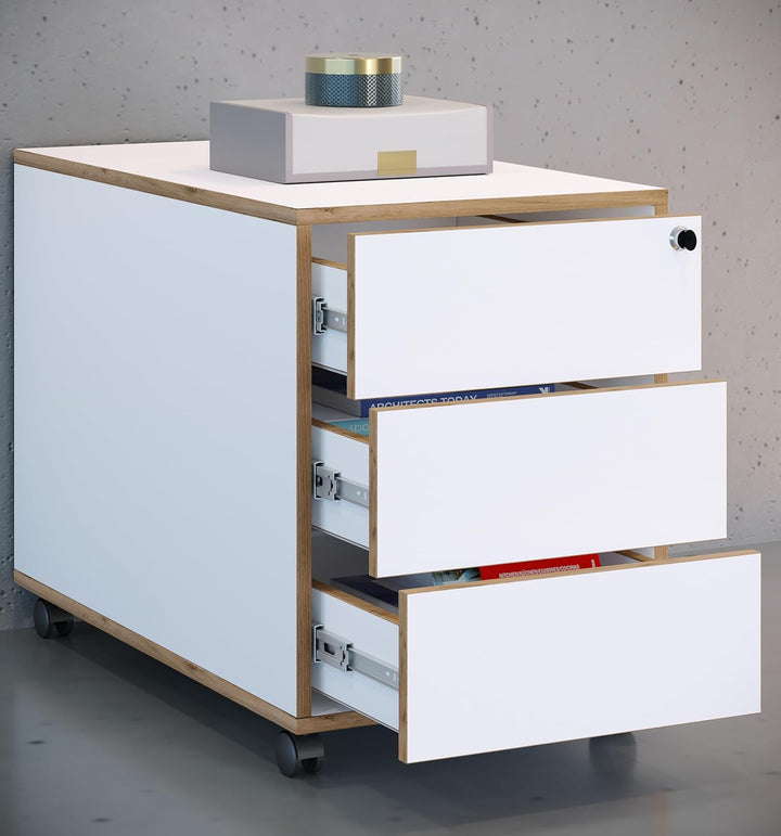 VCM Rollcontainer Beistellcontainer Bürocontainer Rollen rollbar anschliessbar Salia 3 Schublade Tie