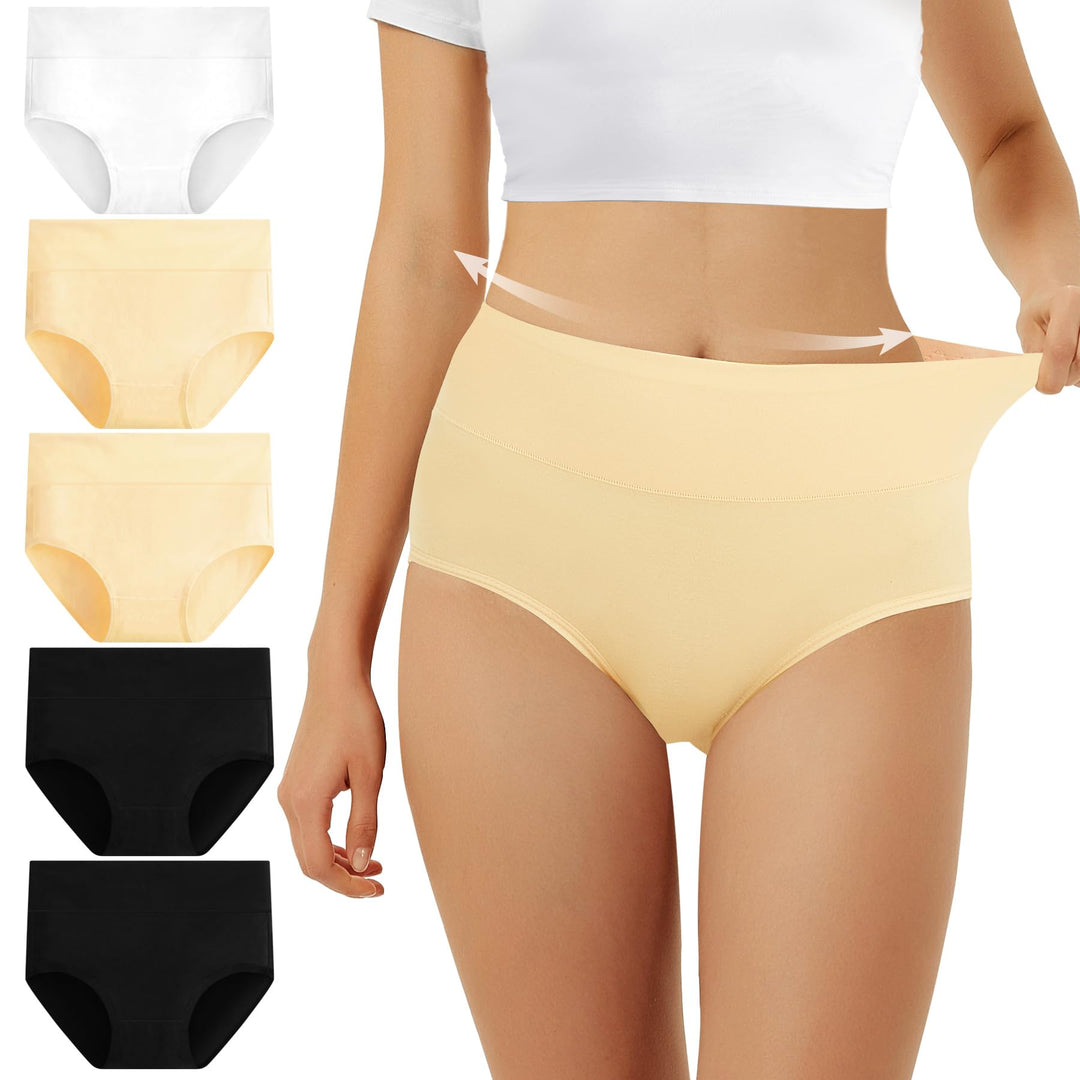 Unterhosen Damen Baumwolle Hohe Taille 5er Pack Stretch Atmungsaktiv Panties Weich Frauen Unterwäsch