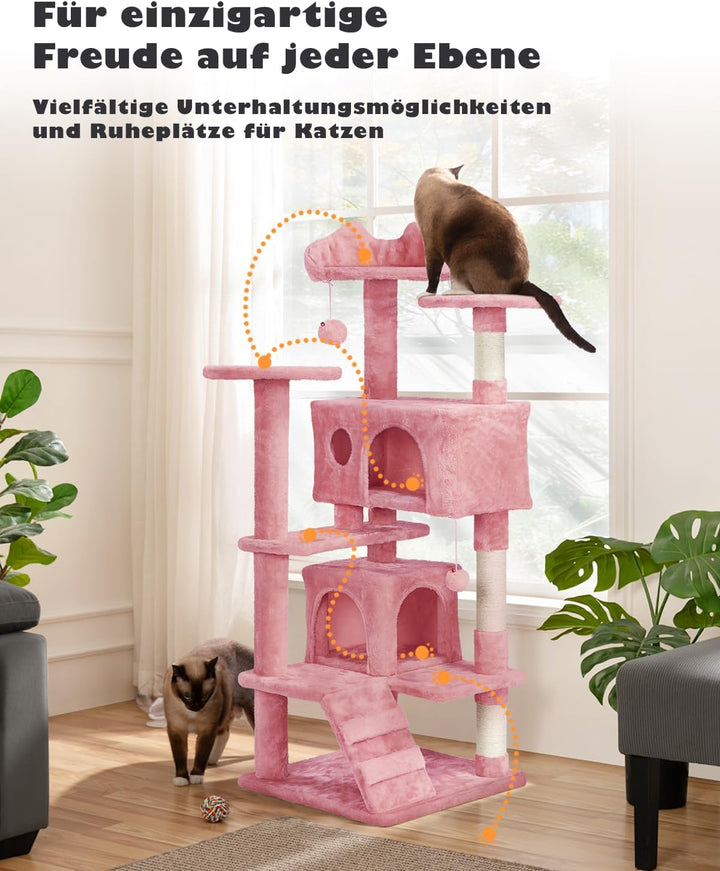 Yaheetech Kratzbaum Kletterbaum 139 cm hoch Katzenkratzbaum, Stabiler Katzenbaum mit 3 Plattformen,