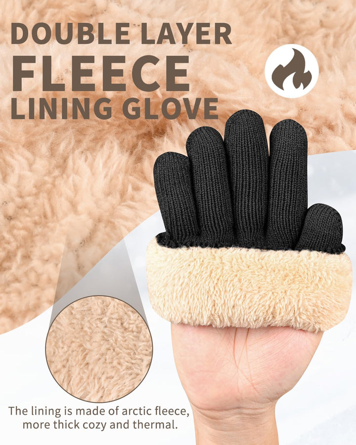 ARFNKIM Damen Winterhandschuhe mit Fleecefutter, Touchscreen Warme Gedehnt Dicke Strickhandschuhe Wo