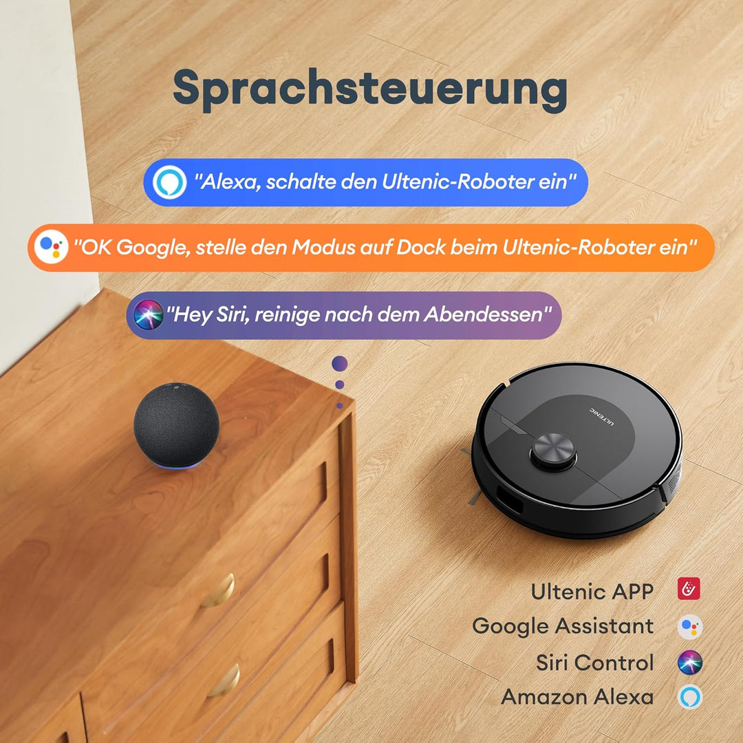 Ultenic Staubsauger Roboter 4000 Pa Saugkraft, 3-in-1 Saug und Wischroboter für Teppich Tierhaare Bö