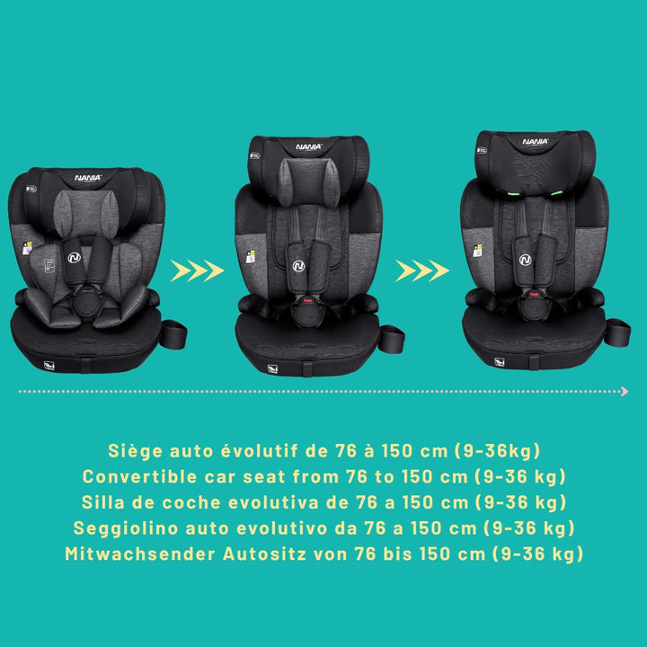 Nania Milano Kinderautositz Isofix, skalierbar 76-150 cm, von 9 bis 36 kg, 15 Monate bis 12 Jahre, v