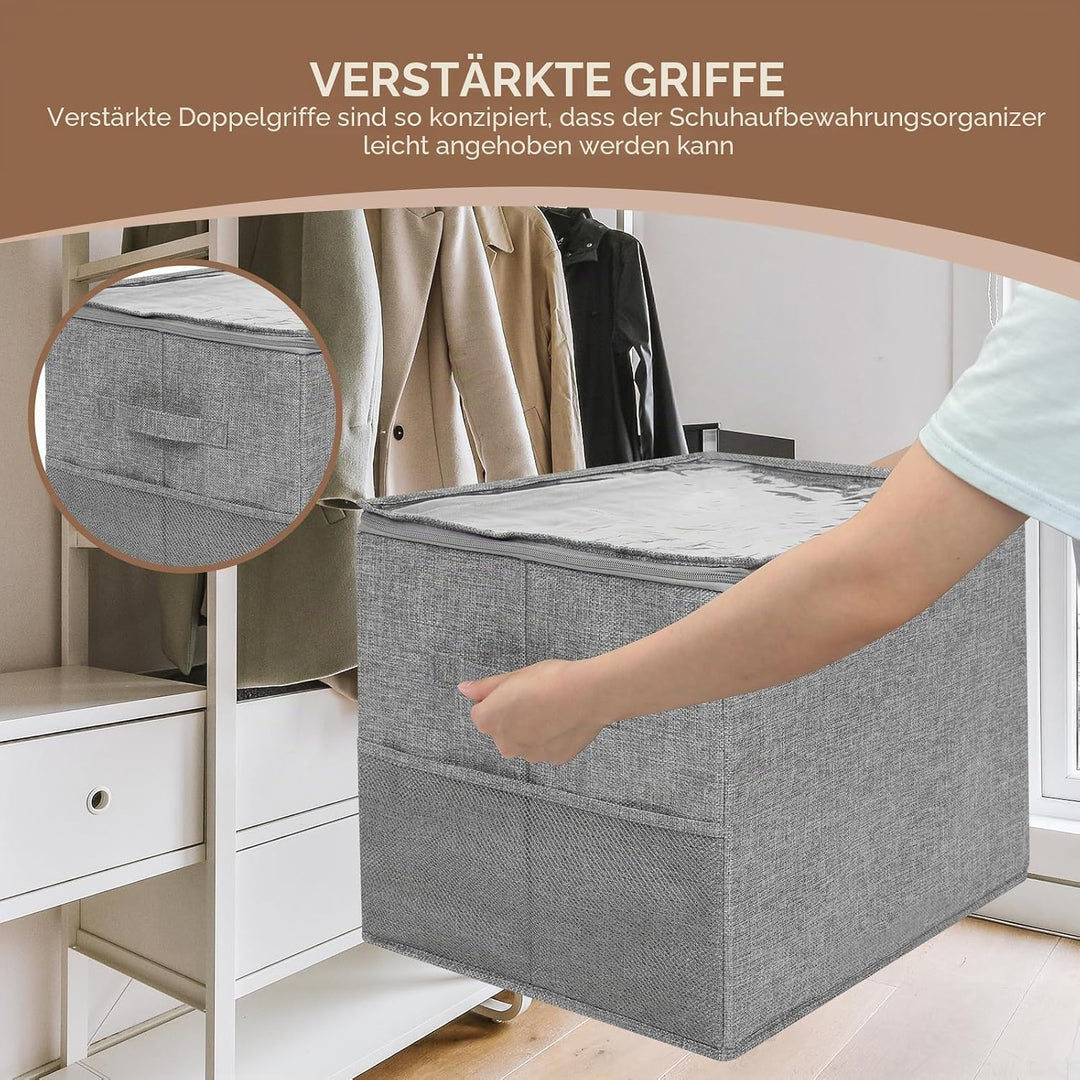Cozary 12-Fach Schuhaufbewahrung mit Deckel Griffen, Faltbar Schuhschrank mit Netzbeute, Passt 6-12