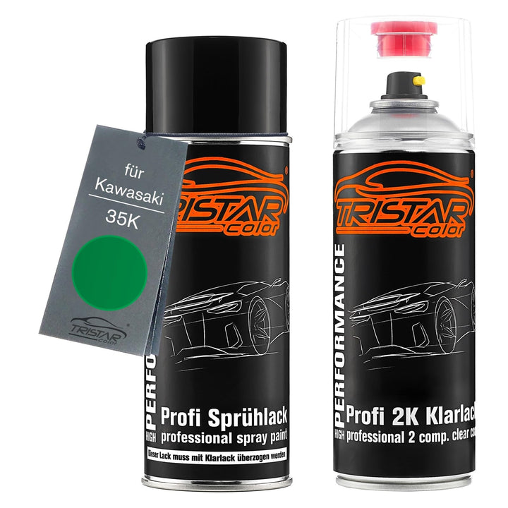 TRISTARcolor Motorradlack 2K Spraydosen Set für Kawasaki 35K Candy Flat Blazed Green Metallic Basisl