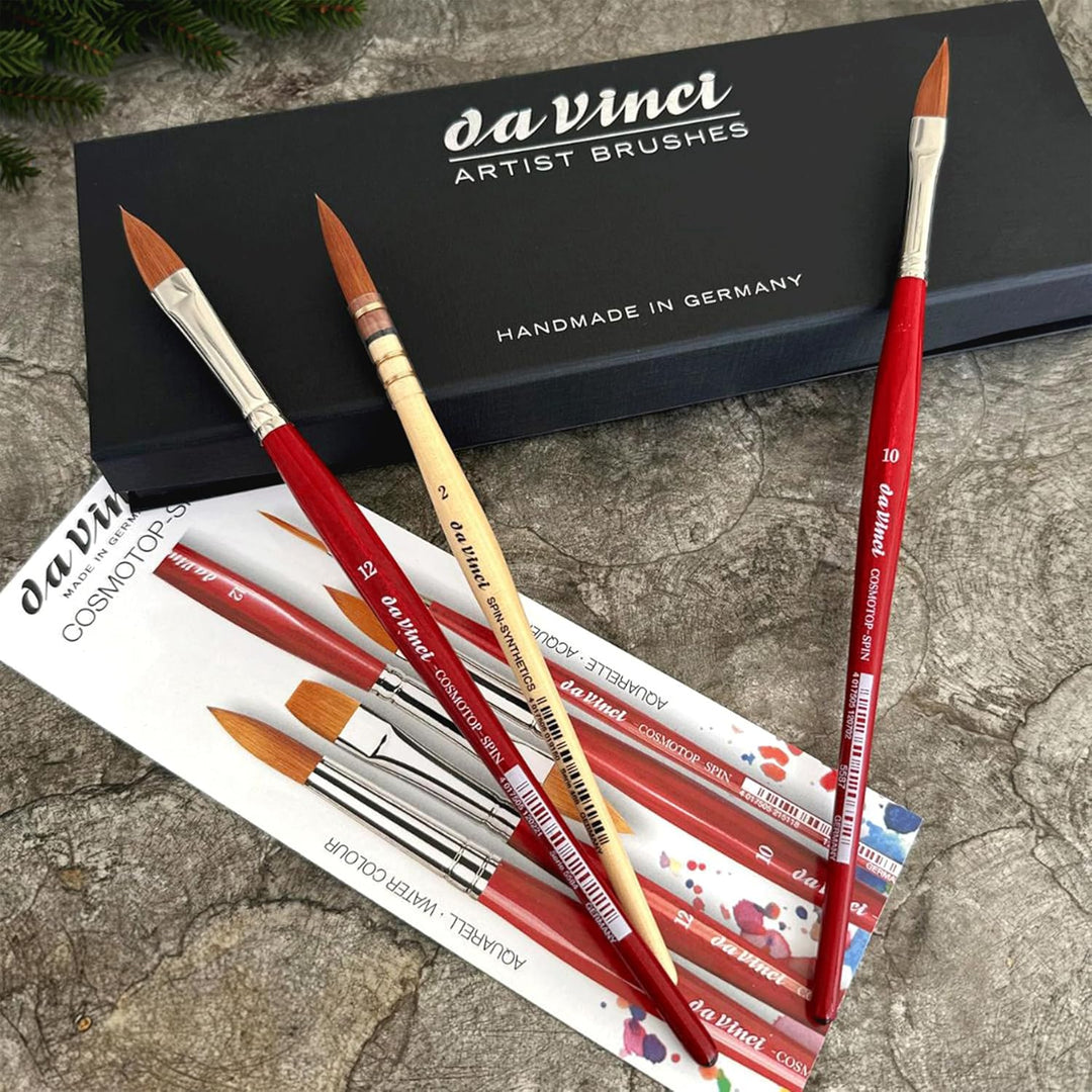 da Vinci Brushes 4252DV Watercolor Brush Set, Quill Size 2, Slant Size 10, Oval Size 12, Black 3 Eac