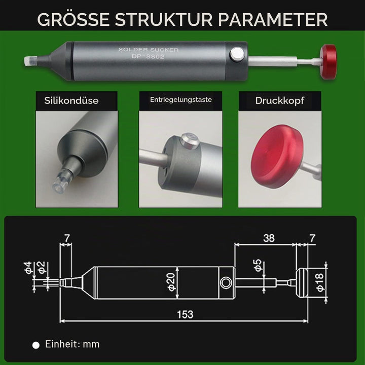 FrogBro Entlötpumpe mit Hoch Temperaturbeständige Silikondüse, Hochwertiger Gehäuse aus Aluminium, L