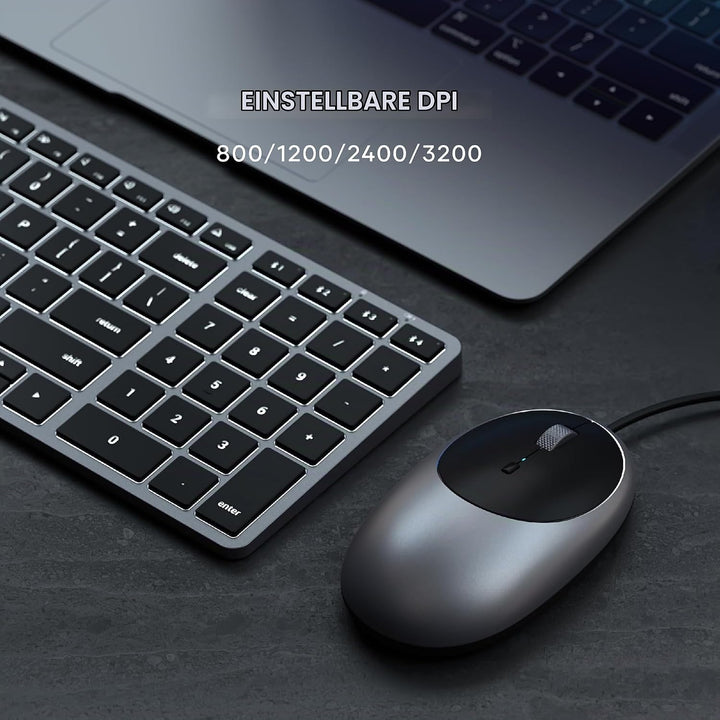 SATECHI Aluminium C1 USB-C Kabelgebundene Maus – Optische Computermaus – Für M2/ M1 MacBook Pro/Air,