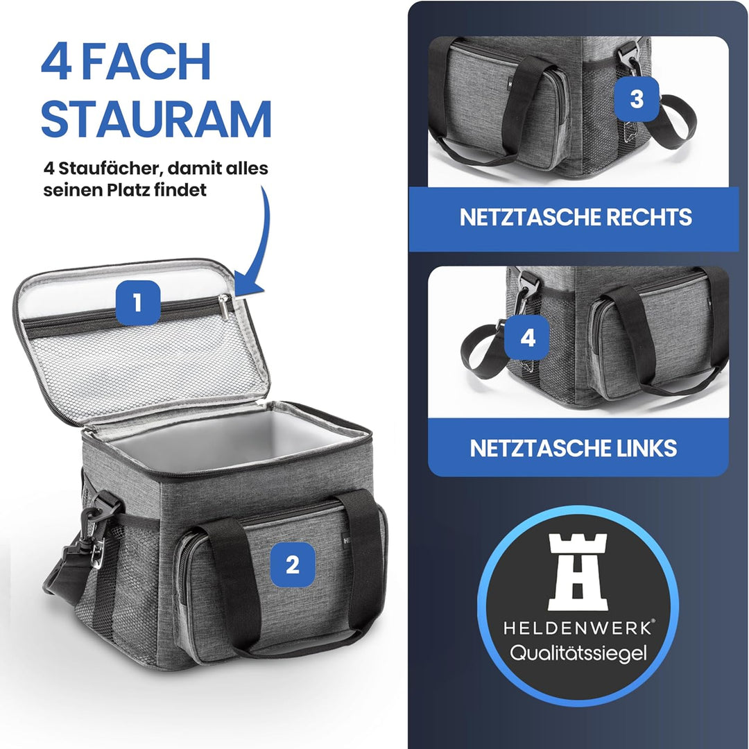 HELDENWERK Kühltasche klein & faltbar 10L, Isolierte Thermo Lunchtasche für Essen & Getränke, wasser