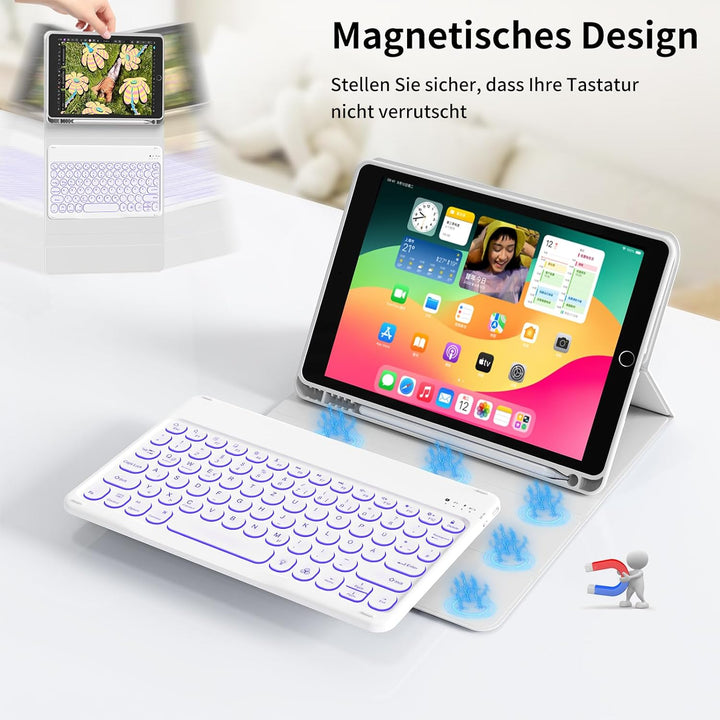 aoub Hülle mit Tastatur für iPad 9./ 8. / 7. Generation, Beleuchtete Tastatur mit Hülle für iPad 10,