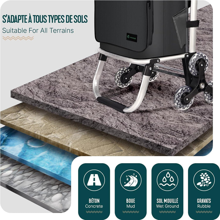 VOUNOT® Aluminium Einkaufstrolley Treppensteiger, 3 in 1 Trolly Einkaufswagen Klappbar, Hackenporsch