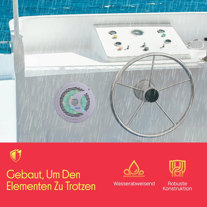 Pyle Hydra 16,5 cm Wasserdicht Marine Grade Lautsprecher, Built Mehrfarbig LED-Lichter, 150 Watt, Pa