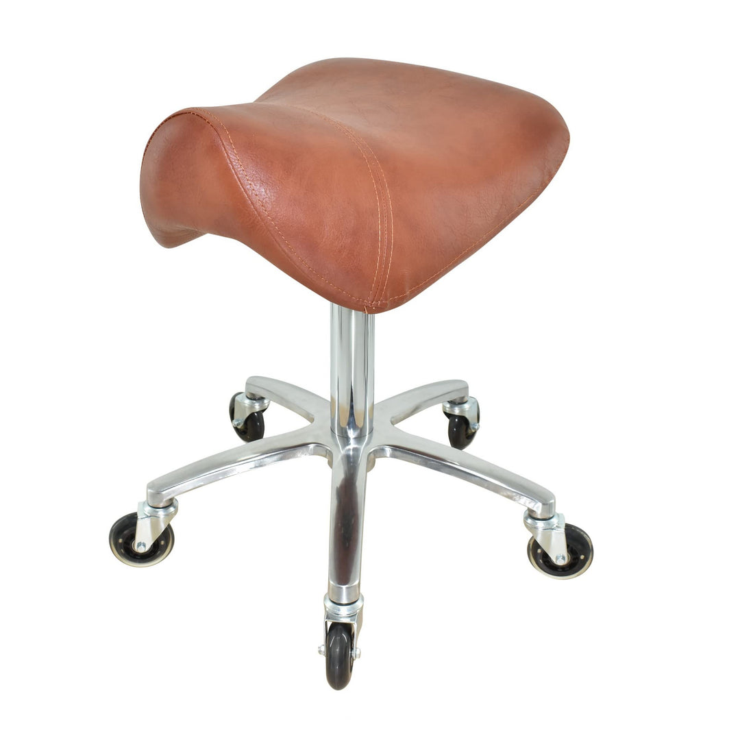 VAKON SALON - Premium Sattelhocker Hellbraun, Sattelstuhl für Rückenentlastung, Rollhocker höhenvers