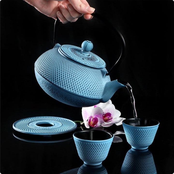 KADAX Japanische Teekanne, 850ml Gusseiserner Kessel, ⌀15cm Kanne mit Netzfilter und robustem Griff,