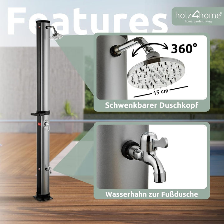 holz4home® Solardusche Gartendusche I Aussendusche mit Warmwasser bis 60°C I Outdoordusche für Garte