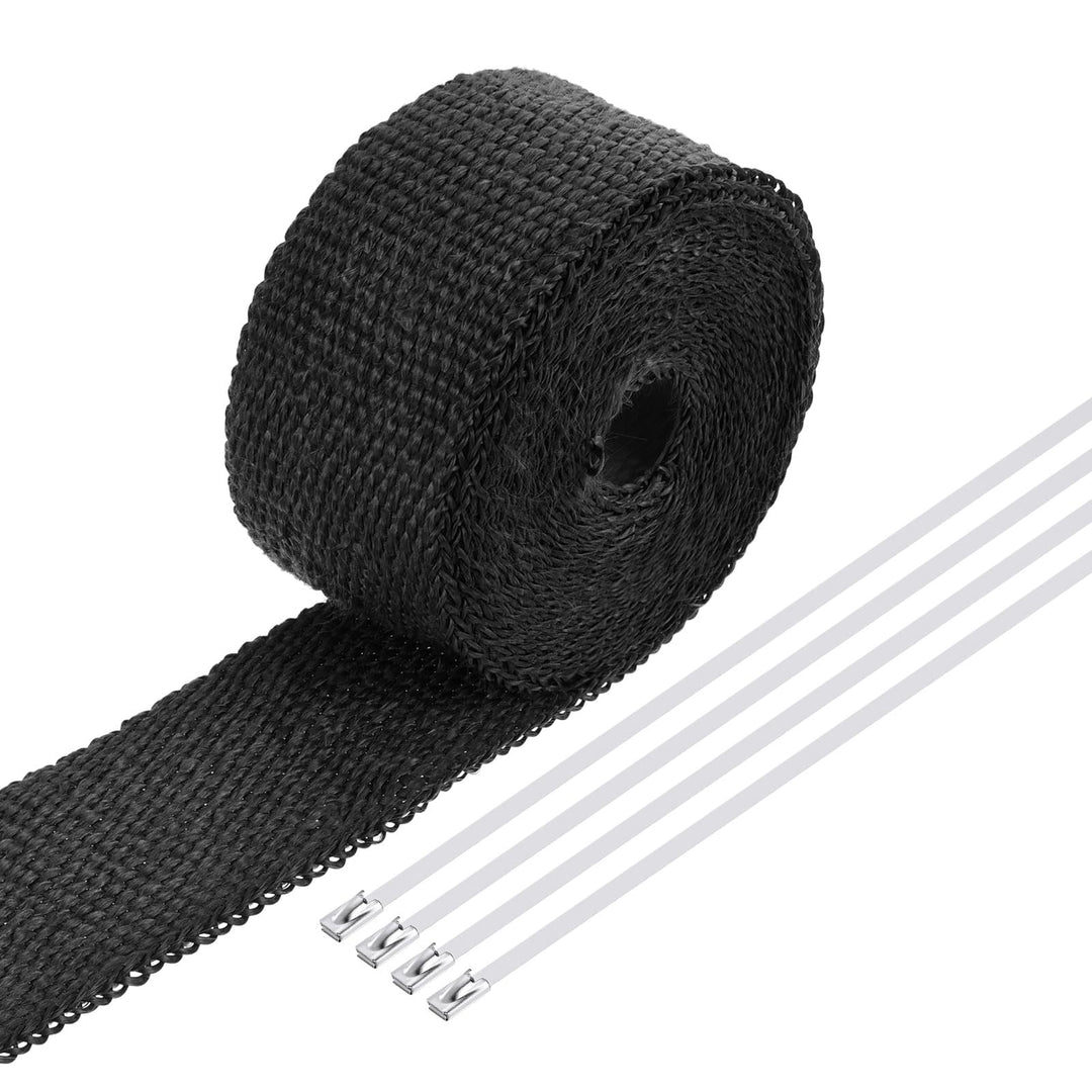 QUARKZMAN Hitzeschutzband 5 Meter x 5cm Auspuff Dichtband Auspuffband Fibreglass mit 4 Edelstahl Kab